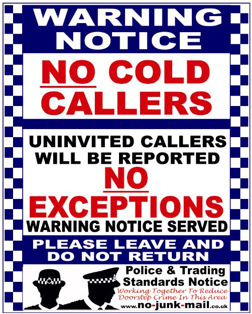 NO COLD CALLERS JUNK MAIL Vinyl Sticker Sign Decal Letterbox Front Door