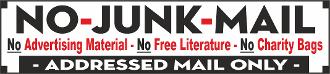 No Junk Mail Sign, No Advertising Material, No Free Literature, No Charity Bags, No Junk Mail Vinyl Sticker, Stop Junk Mail.