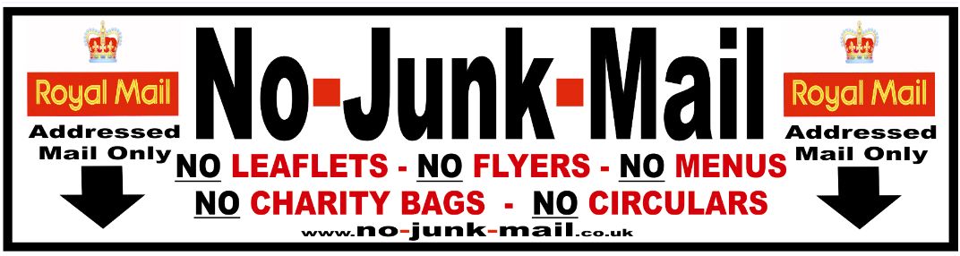 No Junk Mail Letterbox Sticker, Warning Sign, Label, Vinyl Decal Sticker, Label, Royal Mail Image, Addressed Mail Only, No Junk Mail Sign